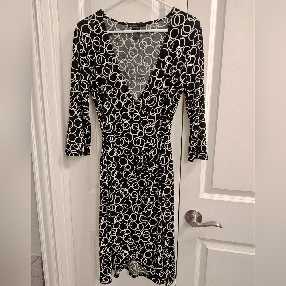 Casual Black & White dress with matching belt by Faith, Love & Passion, Size Med